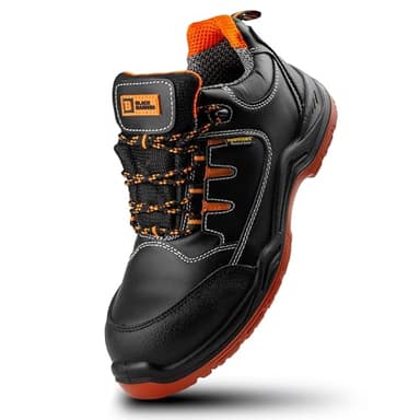 Black Hammer Men's Safety Trainers Genuine Leather Waterproof Composite Toe Cap Professional Work Shoes Non-Slip Lightweight Comfortable for Outdoor and Indoor Use 9007 (10 UK) Black