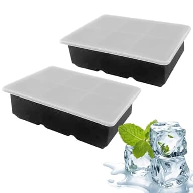 2 Pack Silicone Ice Box Trays with Lids, Large Square Easy Release Ice Silicone Box Moulds for Baby Food, Whiskey,Cocktails,Coffee(Black)