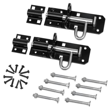 Brenton Bolt Door Lock - 2 Pack 100mm (4") Sliding Padbolt With Black Powder Coated Finish - Anti-Rust Gate Bolts for Wooden Gates, Garden Shed, Garage Door | Strong Lock