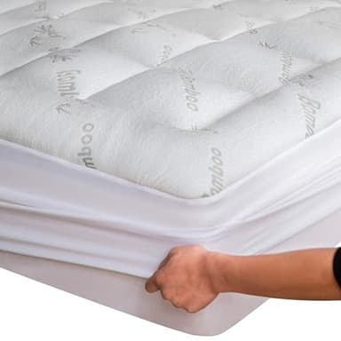 Bamboo Double (Full) Mattress Topper - Thick Cooling Breathable Pillow Top Mattress Pad for Back Pain Relief - Deep Pocket Topper Fits 8-20 Inches Mattress (Bamboo, Full Size 54x75 Inches)
