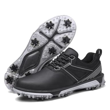 KESCOO Waterproof Golf Shoes Men Professional Spiked Golf Footwear Lightweight Outdoor Comfortable Golf Training Sneakers, Black 46