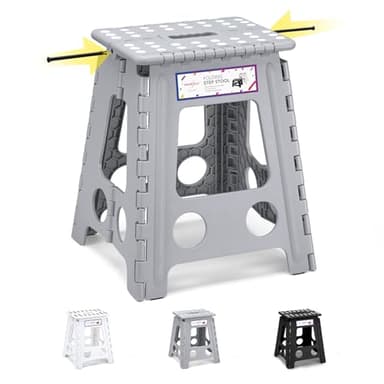 HOUSE DAY 16 inch(40cm) Folding Step Stool - Large Size Kitchen Folding Step Stool for Adults Space Saving Folding Stool for Children & Adult Step Durable Plastic Stool Heavy Duty Foldable Stool Grey