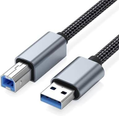 Printer Cable Braided USB A to B Lead, 2m USB 2.0 to USB B Cable, USB Type B Male Scanner Printer Compatible with Epson Canon Brother Xerox Envy HP Lexmark Dell Printer DAC etc, 2 metre