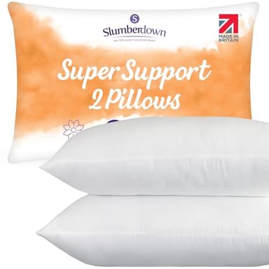 Slumberdown Pillows 2 Pack - Super Support Firm Side Sleeper Bed Pillows for Neck and Shoulder Pain Relief - Comfy & Supportive, Hypoallergenic, Made in the UK, Standard Size (48cm x 74cm)