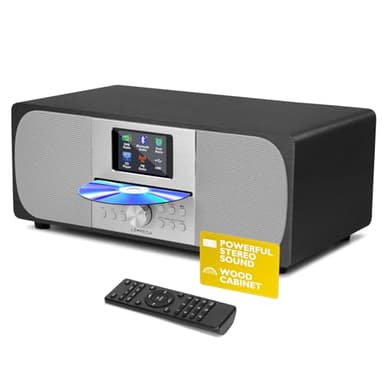 Lemega MSY6 CD Player With DAB+ and FM Radio | HIFI System | Bluetooth | Powerful Stereo System | Acoustic Wood Cabinet | 100W Speakers | 40 Presets | Headphone Jack