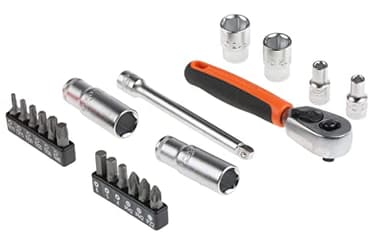 Bahco SL25L Socket & Mechanical Set, Metric ,Black/Red,1/4" Dynamic Drive, 37 Pieces