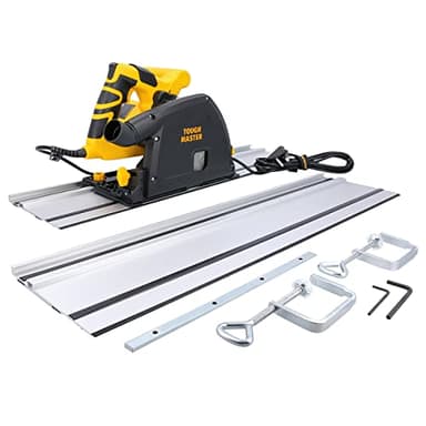 TOUGH MASTER Plunge Saw Track Saw with 2 x 700mm Guide Rails Clamps & Connector Cutting Disc 1400W Powerful Cutter Bench Saw Circular Saw 57mm - 90° and 47mm - 45° 2 Years Warranty