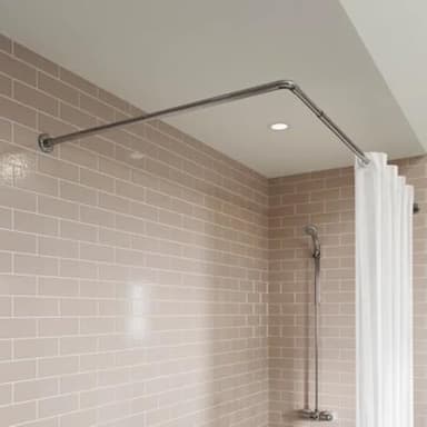 Home Flair Chrome Shower Curtain Rail | Non Rust L Shaped Shower Curtain Rail | Adjustable Shower Curtain Pole | Shower Rail Kit