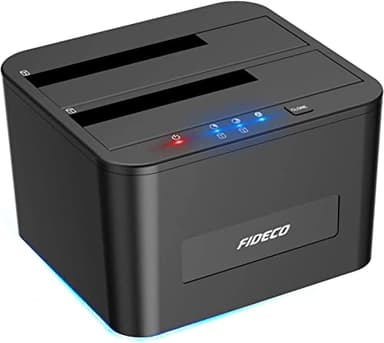 FIDECO Hard Drive Docking Station, USB 3.0 SATA HDD Docking Station for 2.5 and 3.5 inch SATA HDD SSD, Dual Bay, Support Offline Clone
