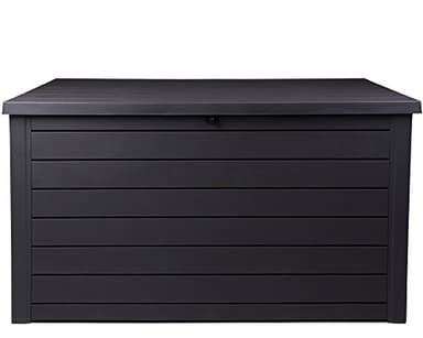 Keter Ontario XXL Cushion Box, Storage Box, Anthracite, 870 Litres, Wood Look with Gas Pressure Springs, Approx. 146 x 82 x 86 (H) cm