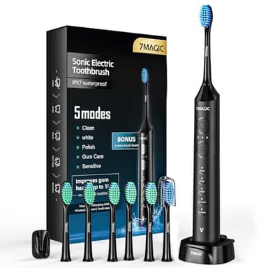 Electric Toothbrush, Sonic Toothbrush, Electric Toothbrushes Adults with 3 Intensities and 5 Modes, 40000 VPM & IPX7, Quiet Kids Electric Toothbrush with 90-Day Battery Life and Timer, Knight Black