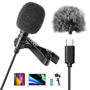 USB C Lavalier Microphone Type C Clip-on Lapel Omnidirectional Condenser Mic with Microphone for iPad Samsung S23/S22/S21/S20 /S8/S7/S6 for iPhone Series Streaming Recording Interview Podcast Voice