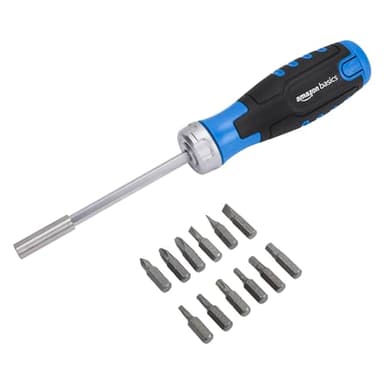 Amazon Basics DS-CJAMZ2010 12 Piece in 1 Magnetic Ratchet Screwdriver, Silver, Black,silver