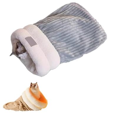 Cat Sleeping Bag for Indoor Cats - 2024 Best Self-Warming Cave Bed, Winter Sack, Soft Plush Large Cat Bed (Gray L)
