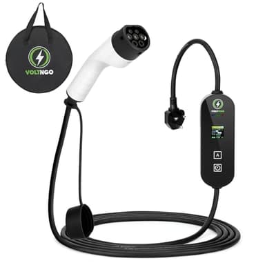 VoltNgo Portable EV Charger 3.3 KW Type 2 to UK 3 Pin - 5m [6/8/10/13A] Adjustable Electric Car Charger with Current Adjustment, Timing Delay, LED Display, IP66 Waterproof