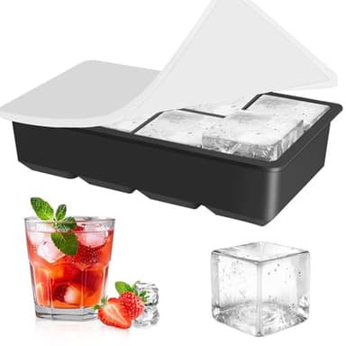 Alinana Ice Cube Tray with Lid, BPA Free Food Grade Ice Cube Moulds for Whiskey, Large Silicone Ice Cube Tray for Cocktails,Whiskey, Juice