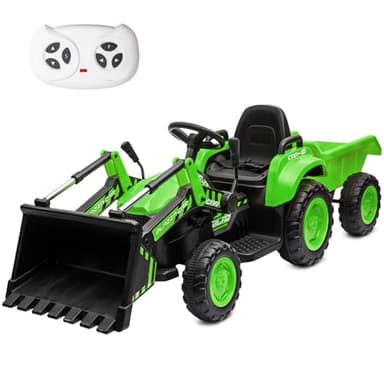 Aptliton Ride on Tractor and Trailer, Kids Electric Tractor with Remote Control, Detachable Trailer, 12V Battery Powered with 6 Wheels Ride on Toy Car, LED Lights, Music, Safety Belt for Kids 3+ Years