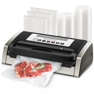 Bonsenkitchen Vacuum Sealer Machine, Globefish Technology for Powerful Vacuum Sealing, Low-Noise, Built-in Cutter and Bag Storage, Includes 2 Rolls and 100 Vacuum Bags, VS4100