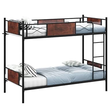 COSTWAY Metal Bunk Bed, 3FT Single over Single Loft Bed Frame with Ladder and Safety Guardrail, Convertible to 2 Beds, Home Bedroom Dormitory Space-Saving Twin High Sleeper Beds for Kids Teens Adults