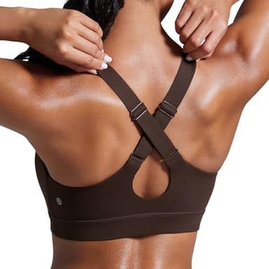 CRZ YOGA Women's Butterbreeze V Neck Sports Bras - Adjustable Straps Criss Cross Back Padded Wireless Running Workout Bra Hot Fudge Brown 14