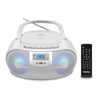 Gelielim CD Players for Home with Remote Control, Portable Bluetooth CD Boombox, Radio CD Player, USB Playback & Headphone Jack, Mic Jack, Colorful Light,Portable CD Player Mains or Battery Powered