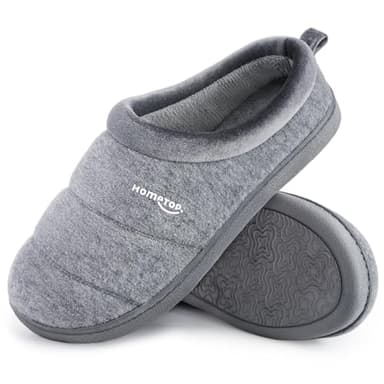 HomeTop Women's Comfy Quilted Slippers Soft Non-slip Wool-like Memory Foam Bedroom House Shoes Bright Grey,5-6 UK