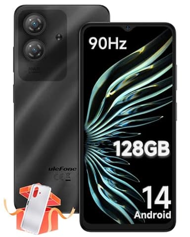 Ulefone Note 21 Mobile Phones, 128GB/1TB SD Extension, 8GB RAM Android 14, 90Hz 6.56" Octa Core 5000mAh, 4G Dual SIM Smart Phone Fingerprint Face ID, Phone Case, Black