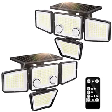 K KASONIC Solar Dual-Sensor Outdoor Lights, 2500LM Flood Lights Outdoor with Remote, 6500K Solar 286-Led Lights, 2 Pack Solar Motion Security Lights Waterproof