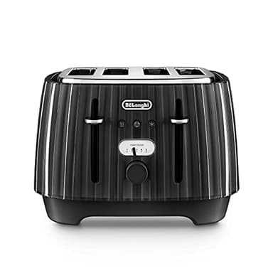 De'Longhi Ballerina Toaster, 4 Slot Toaster, Reheat, 5 Browning Settings, Defrost and Cancel Functions, Pull Crumb Tray, CTD4003.BK, 1800W, UK PLUG, Black