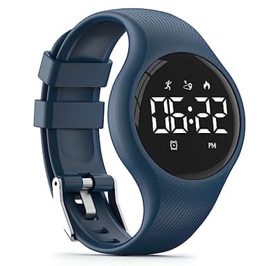 Focwony LED Digital Waterproof Pedometer Watch, Non-bluetooth Fitness Tracker, Step Counter, Distance, Vibrating alarm clock, Stopwatch, Great Gift for for Kids Childrens Teens Girls Boys (Deep blue)