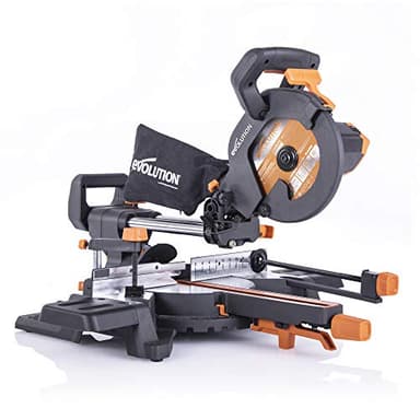 Evolution Power Tools R210SMS-300+ Sliding Mitre Saw with Multi-Material Cutting, 45 Degree Bevel, 50 Degree Mitre, 300 mm Slide, Blade Included Cuts Wood Plastic Metal & More (1500 W, 230 V, 210 mm)