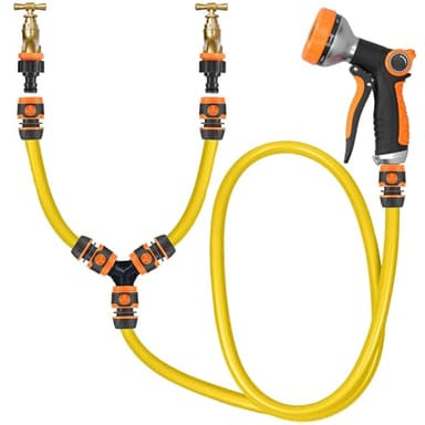 13pc Outdoor Dog Shower Hose for Outside Tap - 2 in 1 Hot and Cold Tap Connector, Garden Hose Pipe and Garden Sprayer for Muddy Dog Washer - Outdoor Pet Bath Tub Accessories for After Walk Pet Wash
