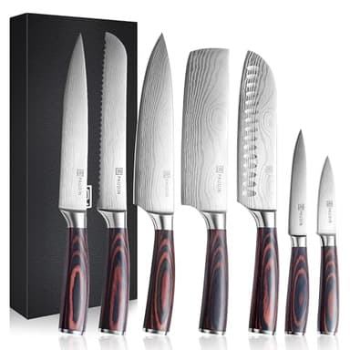 PAUDIN Chef Knife Set, 7-Piece Kitchen Knives with High Carbon Stainless Steel, Professional Knives with Pakkawood Handle