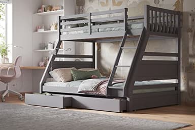 Flair Furnishings Triple Bunk Beds for Kids, Bunk Bed with Storage, Heavy Duty and Sturdy, Cosy, Stylish, Space-Saving Design (Grey)