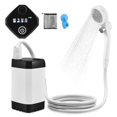 QCXWCJWD Camping Shower, Portable Camping Shower with Adjustable Shower Head, 3600mAh Battery Electric Rechargeable Outdoor Dog Shower for Hiking, Travel, Pet Bathing, Car Washing, Garden Watering