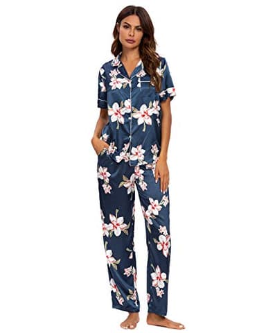 MINTLIMIT Ladies Pyjamas Set Satin Long Sleeve & Long Bottom Sleepwear Comfy Soft Button Down Pjs Loungewear Nightwear for Women Girls