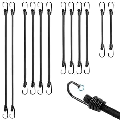 TaoTazon Bungee Cords With Hooks, 12 PCS Heavy Duty Bungee Cord, Various Universal Sizes Bungee Straps, Elastic Straps With Hooks for Outdoor Camping, Tarps, Tents, Hiking, Hunting, Trucks and Boats