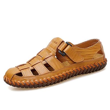 Outdoor Fisherman Shoes,Mens Sports Sandals Leather Closed Toe Summer Sandals for Hiking Trekking Running Breathable Yellow UK 10.5,EU 44.5 ,CN47