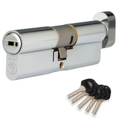 XFORT Colossus Polished Chrome 3 Star Kitemarked Thumb Turn Euro Cylinder Lock 35EX/35T (70mm), British Standard TS007 Anti-Snap Barrel Lock, Upvc Door Lock.