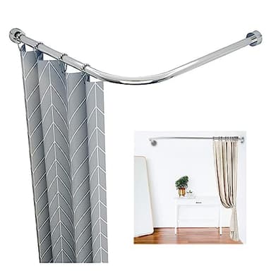 L-Shape Stainless Steel Extendable Shower Curtain Rod Tension Pole,Curved Shower Curtains Rail, Adjustable No-drilling Telescopic Rods Extendable for Bathroom Kitchen Closet Door(Size:70-95m x 70-95c