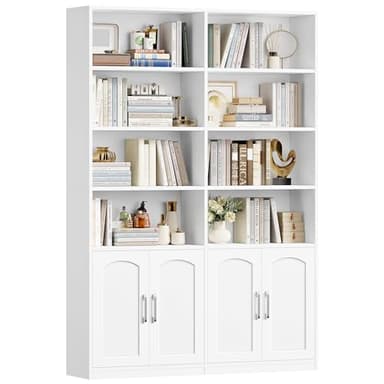 FirFurd Bookcase 6-Tier Bookshelf with Doors 185.5cm Living Room Bookcase Freestanding Display Shelf Tall Storage Cupboard for Home Office White 115x27x185.5cm