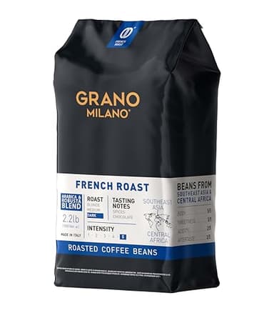 Grano Milano Robusta Coffee Beans, 1kg French Roast Robusta Blend, Dark Roast, Intensity 5/5 Extra Strong Coffee, Made in Italy