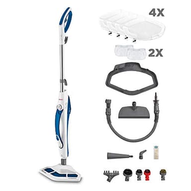 Polti Vaporetto SV460_DOUBLE Steam Mop with Handheld Cleaner, 17 Accessories, Kills and Eliminates 99.9% * of Viruses, Germs and Bacteria, White/Blue, PTGB0086