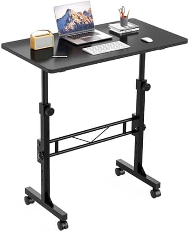 HOMIDEC Height Adjustable Standing Desk, 80x40cm Mobile Small Desk, Portable Home Office Computer Desks with Wheels, Modern Simple Style Desks for Bedroom, Living Room, Office, Black