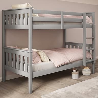 Blisswood Double Bed Bunk Bed, 3ft Wooden Bunk Beds With Ladder Twin Sleeper Kids Bunk Bed, Solid Pine Wood Frame Single Double Bed frame For Kids Children Home (Grey)
