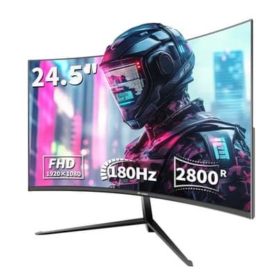 CRUA 24.5 Inch 180hz Curved Gaming Monitor, FHD 1080P Frameless Computer Monitors, Support AMD freesync Low Motion Blur, Eye Care, DisplayPort, HDMI, Compatible Wall Mountable Installs-Black