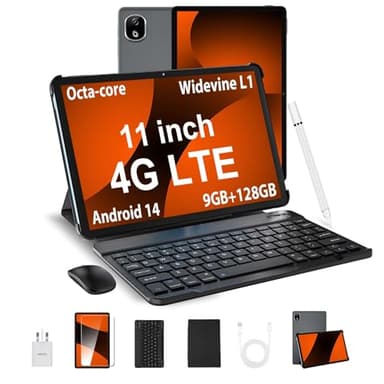 DOOGEE T30E Tablet with Keyboard, 11 Inch Tablet with Pen, 128GB ROM, 4G LTE Dual SIM Android Tablets, Android 14 Tablets with Sim Card Slots, 8000mAh/Bluetooth 5/5G WiFi/Widevine L1, Gray