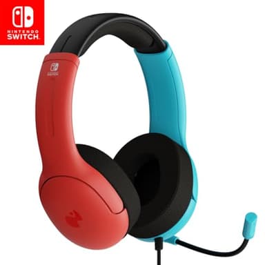 PDP Gaming LVL40 Stereo Headphone with Mic for Nintendo Switch - PC, iPad, Mac, Laptop Compatible - Noise Cancelling Microphone, Lightweight, Soft Comfort On-Ear Headphone, 3.5 mm Jack - Neon Blue-Red