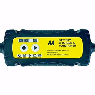 AA AA4956 Car Battery Charger Maintainer UK Plug Fully Automatic with Crocodile Clamps Eyelet Connectors As Used By AA Patrols,Black/Yellow,1.5 Amp 6 V/12 V