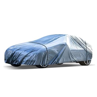 Haipky Silver Weatherproof Full Car Cover, Outdoor Waterproof & Scratch-Resistant, Heat-Resistant, Windproof Straps, Elastic band, Fits for Sedan Length 137-157.5inch